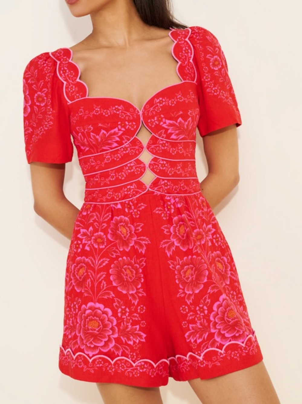 Farm Rio Olivia Cutout Smocked Romper Size M - Picture 3 of 9